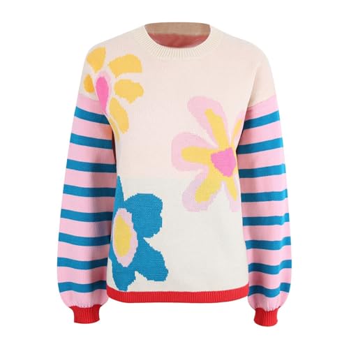 Sweaters for Women Floral Pullover Crew Neck Long Sleeve Trendy Fall Tops - image 4