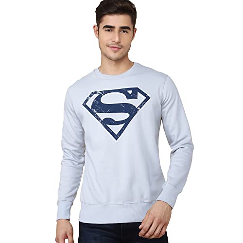 Image of Free Authority Superman Printed Regular Fit Grey Cotton Men's Sweatshirt