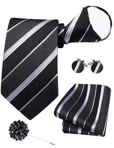 Image of Hi-Tie Zipper Ties for Men Pre-tied Tie Set Lapel Pin Pocket Square and Cufflinks Formal Business Wedding Adjustable Necktie