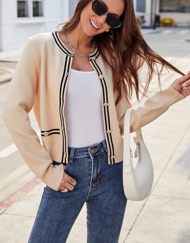 Image of Ladyful Cropped Cardigan Sweater for Women Open Front Knit Tweed Jacket Button Down Fall Work Sweater Top