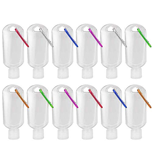 Travel Plastic Keychain Bottles,2oz/50ml Leakproof Squeeze Containers Flip Cap Small Refillable Containers for Hand Sanitizer Toiletry Shampoo Lotion Soap (12-Pack)