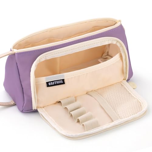 EASTHILL Polyester Big Capacity Pencil Case Pouch Pen Case Simple Stationery Bag School College Office Organizer For Teens Girls Adults Student, Deep Purple Xw, Simple