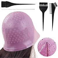 Silikon Highlight Kappe, Strähnchenhaube Haare Färben Hervorhebung Silikon Strähnchenhaube Set Stränchen Haube mit Pinseln und Nadel für Frauen und Mädchen Bläst (Durchsichtiges Pink)