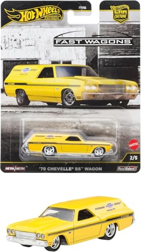 Image of Hot Wheels Premium Fast Wagons, 1:64 70 Chevelle SS Wagon Scale Die-Cas Vehicle with Real Riders Tires 2 /5 (Yellow)