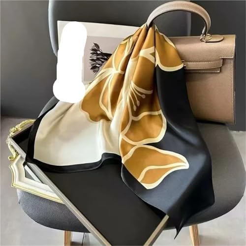 Versatile Simulation Silk Scarf Square Scarf Retro Square Silk Scarf Women for Women(Black)2