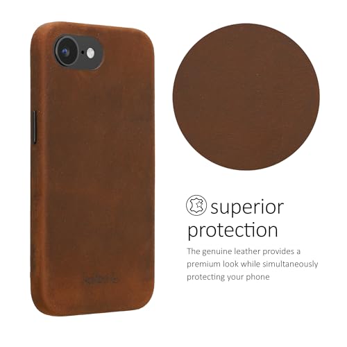 Image of kalibri Case Compatible with Apple iPhone 17e / iPhone 16e - Case Smooth Genuine Leather Hard Case Anti Slip Cover - Brown