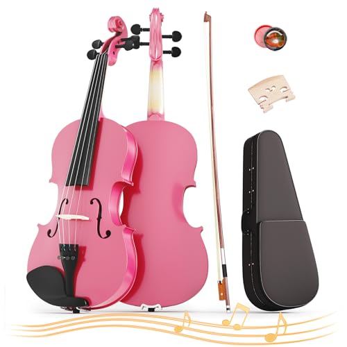 1/8 Violin for Kids Age 4-5 1/8 Beginner Violin for Student Acoustic Violins with Case Bow Bridge and Rosin (Pink)