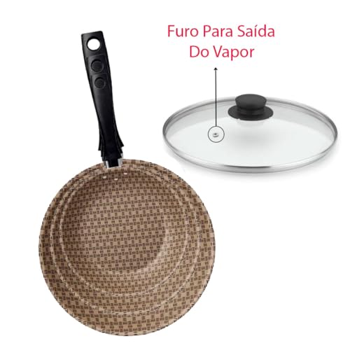 Jogo de Frigideira Antiaderente Turim Com Tampa De Vidro - 3 peças