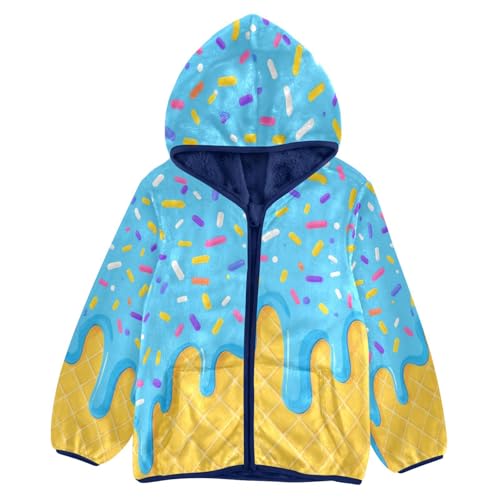 Summer Ice Cream Blue Toddler Fleece Jacket Girl Boys Hooded Fleece Jacket Coat Warm Outwear Zip-up 3-10T
