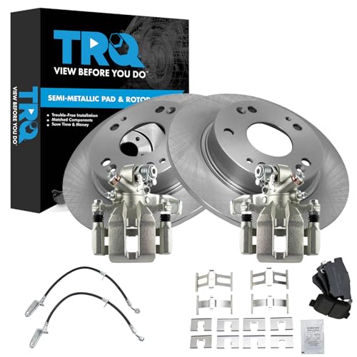 Image of TRQ Rear Brake Pad and Rotor Set Semi Metallic Calipers Compatible with 2006-2011 Honda Civic