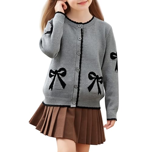 Danny D Girl Bow Sweater Cardigan Open Front Button Down Long Sleeve Knitwear Coat