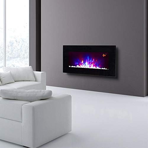 2026 72.6CM WIDE TRUFLAME LED BLACK FLAT GLASS WALL MOUNTED ELECTRIC FIRE WITH PEBBLES AND LOGS AND GLOW SIDE LEDS