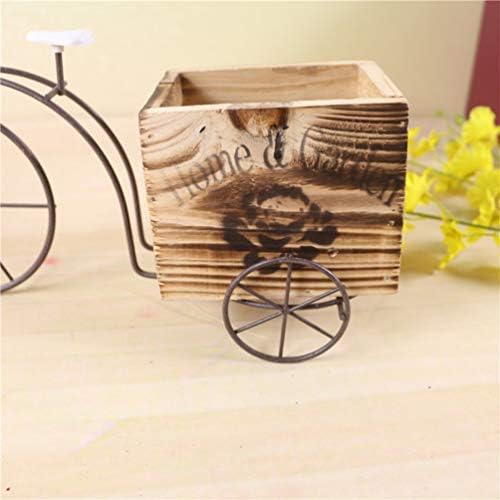 DOITOOL Wooden Bicycle Planter Metal Wire Flower Pot Wrought Iron Planter for Plants Flowers Garden Patio Office Balcony Outdoor and Indoor Decor (Wood Color Small Size Random Style)