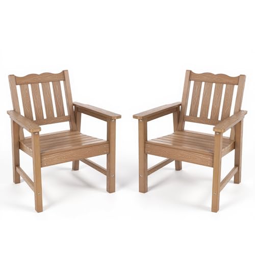 Stoog All-Weather Patio Chairs Set of 2, Oversized Garden Chair with 400 lbs Weight Capacity, Easy to Assemble, Outdoor Chair for Patio, Backyard Deck, Fire Pit & Lawn Porch, Teak