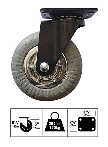 Headbourne 8270E Designer Casters 5 Inch Soft Rubber Chrome & Black Designer Caster, 4 Pack #TOP4