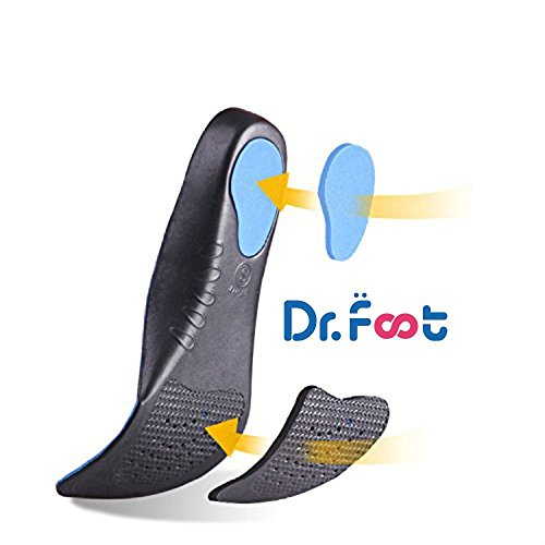 Dr. Foot Full Orthotics Shoe Insoles - Arch Support Inserts Correct Flat Feet, Over-Pronation, Fallen Arch (L - W10.5-12 | M9.5-11) Blue&Black