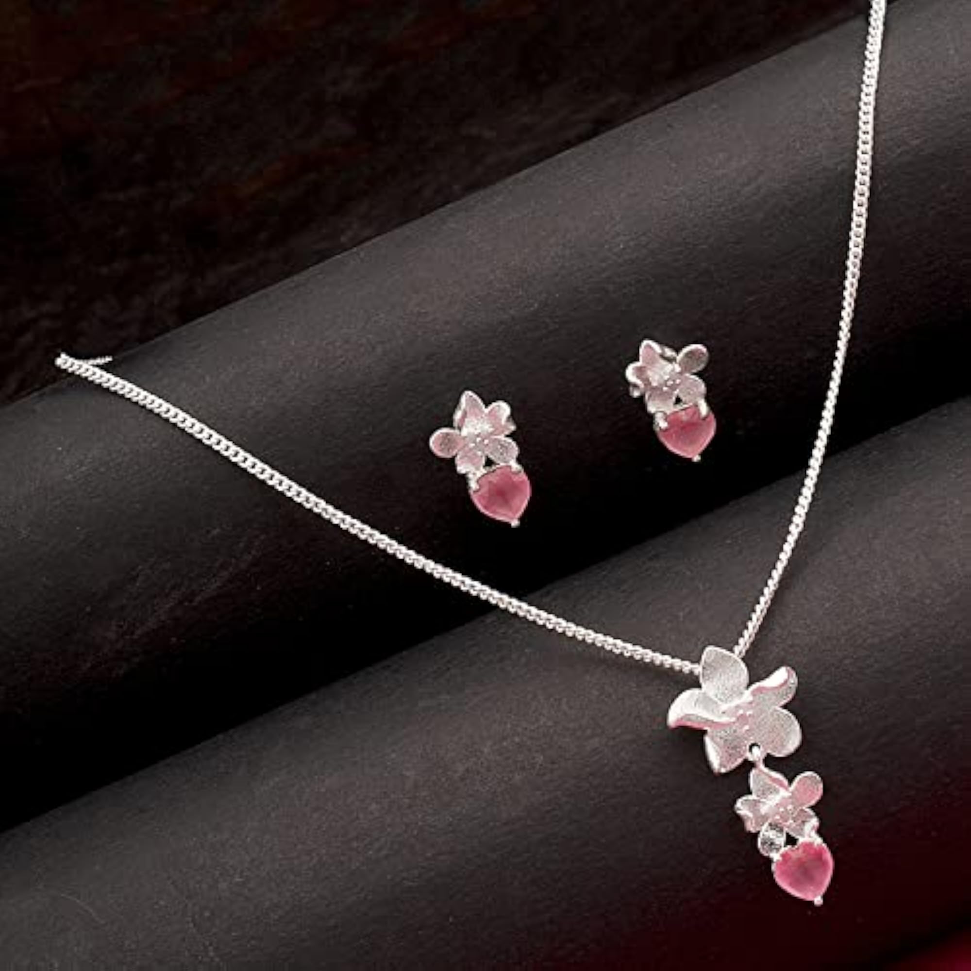 Floral Pendant Set with Paradise Plated Finish