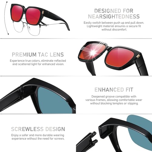 Image of HAOLOTA Polarized Fit Over Glasses Sunglasses for Women Men Trendy Square Wrap Around Shades UV Protection
