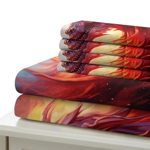 Housse de couette dragon de feu et glace 3D parure de lit microfibre king 220x240 cm