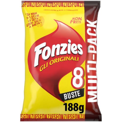 Fonzies Gli Originali, Croccantini di Mais al Formaggio, Cotti al Forno, 188g (multipack 8 bustine da 23,5g)