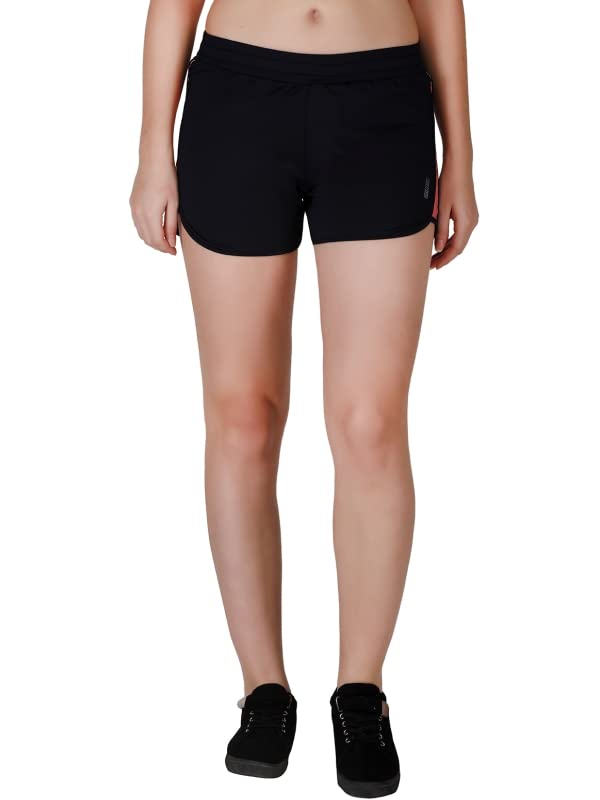 drysense Women Solid Polyester Spandex Shorts Elastic Slim Fit Above Knee Sportswear Activewear Curved Hem Shorts - SLO Shorts-picture-16