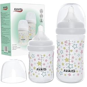 Anti Colic Baby Bottles – 150ml & 240ml – Natural Feeding Design for Breastfed Babies | Small & Medium Flow Teats (Size 1 & 2) | Reduce Nipple Confusion | Easy Start Milk Feeding Bottle Set –Pack of 2