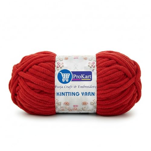Image of ProKart Premium Blankie Wool, Plush & Cuddly, Chenille Yarn Supersoft Hand Knitting Wool Ball | Blanket Thick /Mottu Yarn Ball Suitable for Hand Knitting and Crocheting for Baby, Adult, Sweaters, caps, Throws, Home Furnishing, Scarves, Blankets (Red, 100gms x 2 Pack)