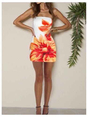 Image of WDIRARA Women's Floral Print Mini Tube Dress Summer Strapless Sleeveless Bodycon Dresses