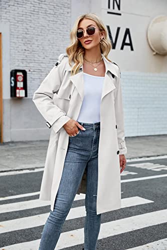 Image of Womens Long Trench Coat Double Breasted Windproof Overcoat With Belt
