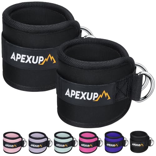 APEXUP Ankle Strap for Cable Machine, Ankle Resistance Bands, Cable Kick Back Ankle Straps for Gym, Glute Workouts, Leg Extensions, Adjustable Straps with Neoprene Padding Black Pair