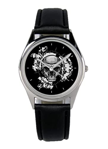 KIESENBERG Armbanduhr Totenkopf Geschenk Artikel Idee Fan Damen Herren Unisex Analog Quartz Lederarmband Uhr 36mm Durchmesser B-21291