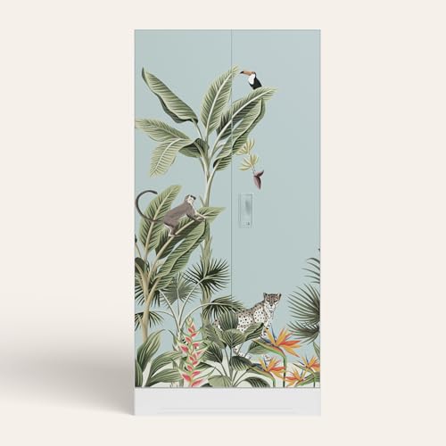 Image of Interio by Godrej Slimline 2-Door Digital Printed Steel Almirah (Sky Grey Tropical Haven), 1-Year Warranty, 1 Locker