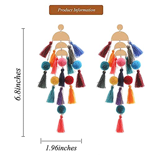 Bohemian Colorful Earrings Long Tassel Fringe Earrings Drop Dangle Jewelry Mother’s Day Gift For Women Teen Girls,Mom,Daughter,Sister And Friends #TOP6