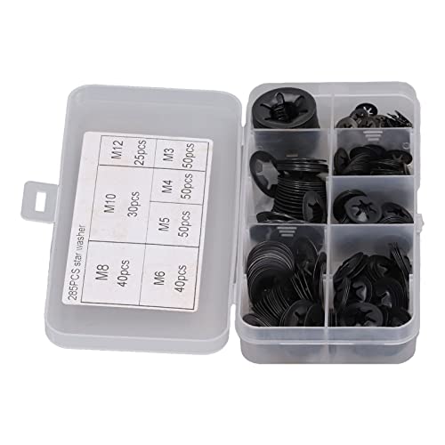 285Pcs Washer Internal Tooth Lock Fastener M3 M4 M5 M6 M8 M10 Set Kit, with Clip Washer, for Shock Absorption and Insulation