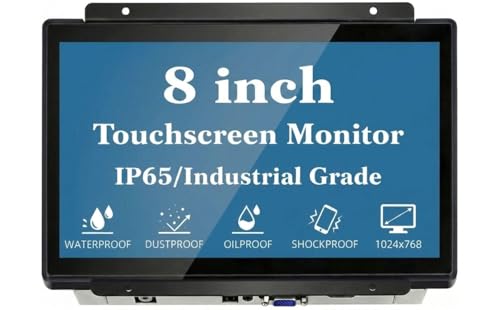 Image of 8 Inch Open Frame Capacitive Touchscreen Monitor - 1024x768 LCD Display with G+G 10-Point Touch and IP65 Front Protection - Compatible with VESA Panel Mount for Kiosk POS and Automation
