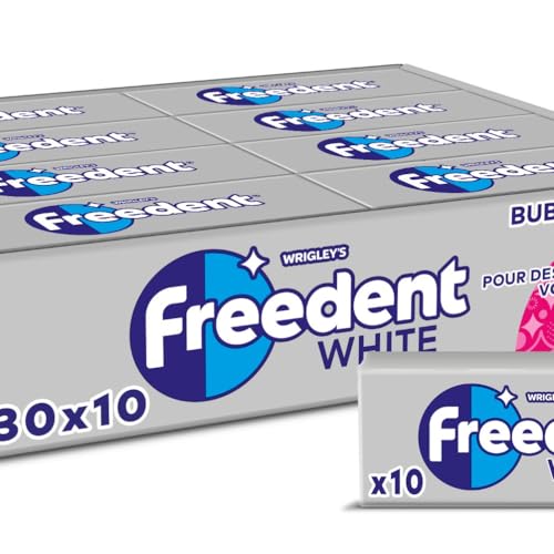 Freedent - FREEDENT WHITE - Chewing Gum Sans Sucre - Goût Bubble Menthe - 30 Paquets de 10 Dragées - Grand Format 300 Dragées - 420g