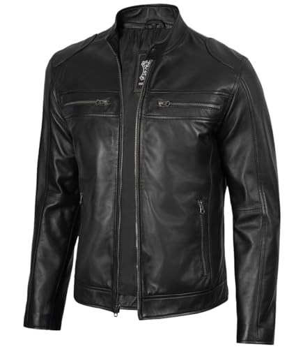 Image of Blingsoul Stylish Black & Brown Cafe Racer Leather Jacket For Men - Real Lambskin Leather Motorcycle Jacket Mens