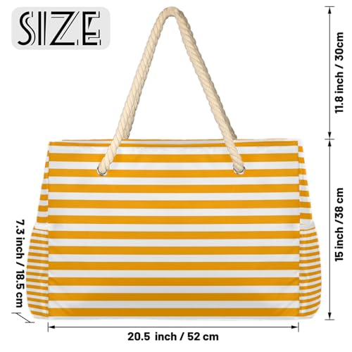 Orange Striped Tote Beach Bag for Women with Zipper Large Waterproof Sandproof Swim Pool Bag2