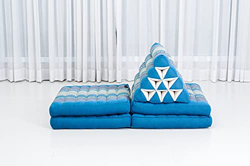 Image of Leewadee Comfortable Japanese Floor Mattress - Thai Floor Bed with Triangle Cushion - Futon Mattress - XL Extra Long Thai Massage Mat, 89 x 20 inches, Light Blue, Kapok Filling