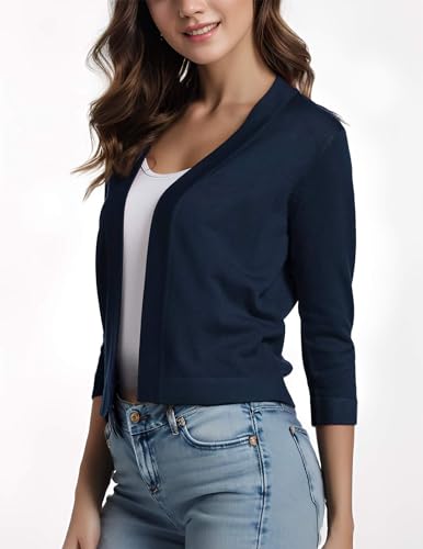 Image of Cnlinkco Women's Shrug Sweaters 3 /4 Sleeve Cropped Cardigan Trendy Casual Open Front Jacket Coats