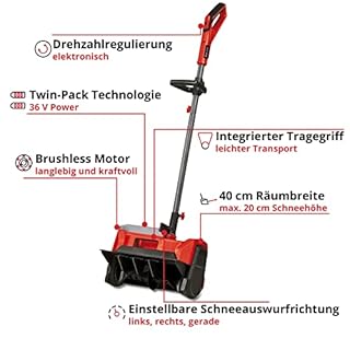 Einhell Akku-Schneefräse GE-ST 36/40 Li E Power X-Change (Li-Ion, 36 V, Arbeitsbreite 40 cm, max. Schneehöhe 20 cm, inkl. Akku und Ladegerät)