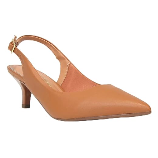 Scarpin Vizzano Slingback Bico Fino Salto Baixo - Caramelo - 35