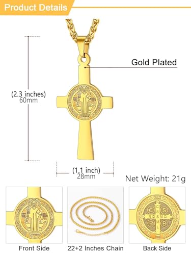 Image of U7 Saint Michael Necklace for Men,Stainless Steel /18K Gold Plated St Michael Archangel /Saint Benedict /Saint Christopher Pendant Amulet Necklace for Men Women