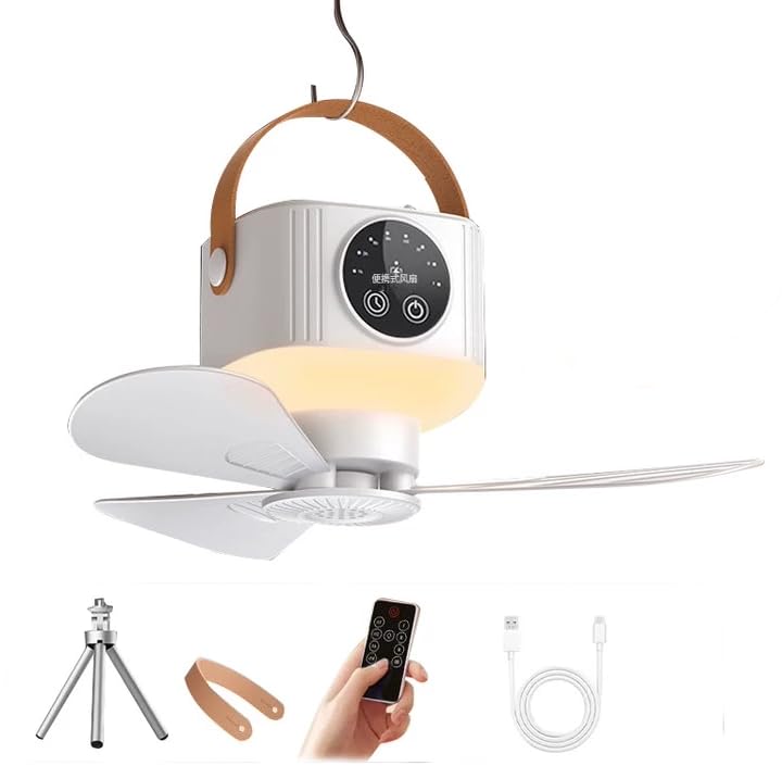 OEHUG Portable Camping Fan with LED Light & Tripod,7200mAh/3600mAh Tent Fans with Remote Control,USB Rechargeable,Detachable Blades Timer,4 Speeds,Camping Fan for Tent Car Picnics Travel (7200mAh)