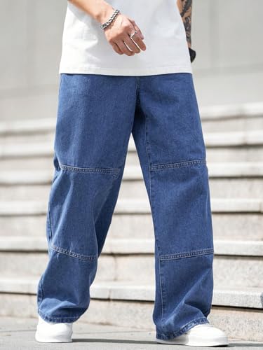 Image of URBAN POCKETS Jeans for Men | Denim Jeans | Baggy Fit | Wide Leg | Patchwork Style | Street Fashion | Casual Wear (U-26-27)