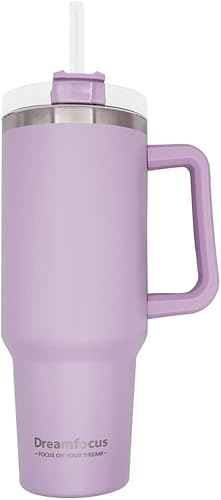 Vaso de 40 oz a cuadros rosa y blanco con asa, popote y tapa, botella de agua de acero inoxidable aislada
