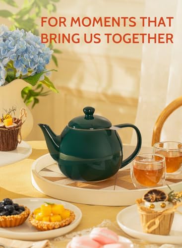 Image of Sweese Teapots for Tea, 27 oz Porcelain Tea pot with Removable Stainless Steel Infuser, Tea Pots for Loose Tea - Dark Green