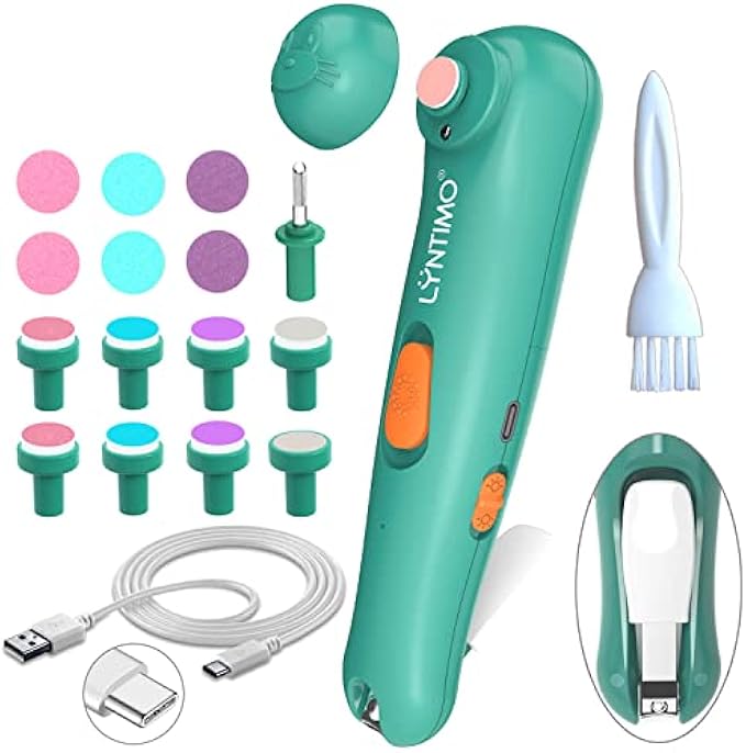 Baby Nail Trimmer Electric | Lyntimo Rechargeable Multi-Function Baby Nail Clippers File Manicure Set - Safe Trim Grooming Grinder Tool for Newborn Infant Toddler or Adults Toe Fingernail Care (Green)