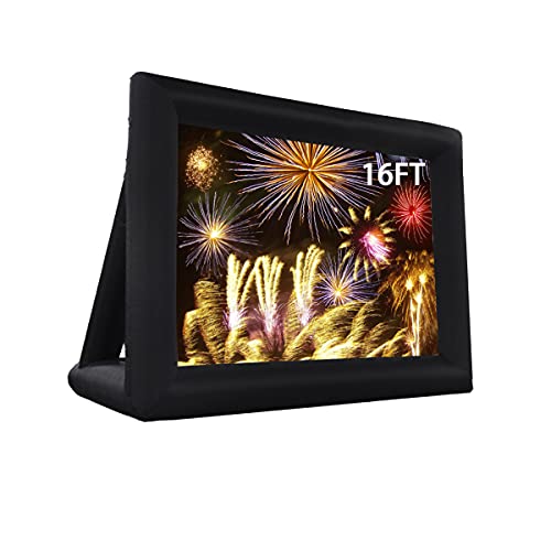 16FT Inflatable Outdoor Projector Movie Screen with Build in Fan - Suitable to Outdoor Indoor and Backyard - Medium Theater Projector Screen with Storage Bag - Easy to Set Up(16ft, Black)