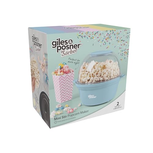 Giles & Posner Mini Machine à Popcorn – Plaque de Maïs Antiadhésive, Éclateur de Maïs à Air Chaud, Agitation Électrique Automatique, Poignées Isolantes, Snack Sans Gras Sain, Sans Désordre Avec Bol